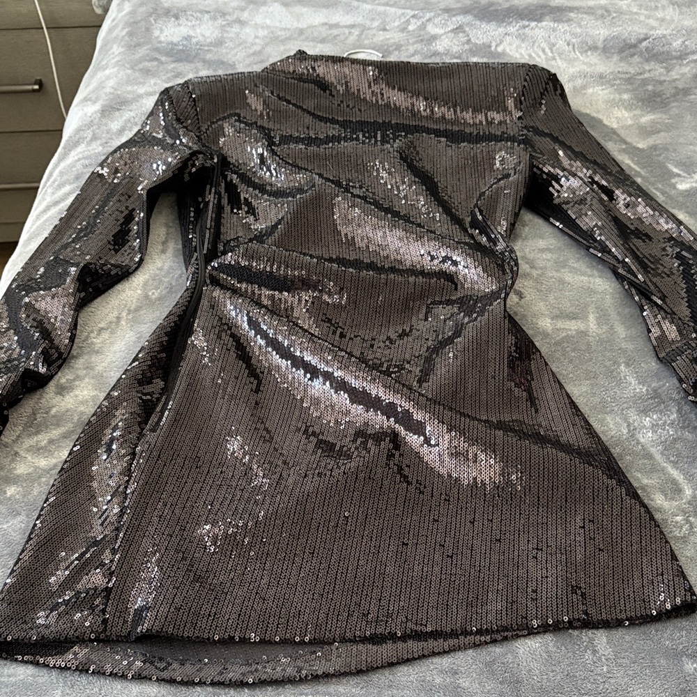 Zara Black Sequin Asymmetrical Dress